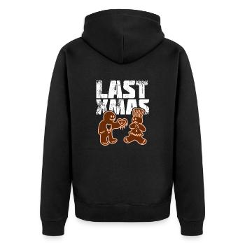 Ugly Christmas Weihnachten Last Xmas - Unisex Premium Bio Zip Hoodie - Schwarz - Hinten - Nico (187cm)