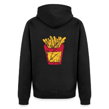 vintage alt retro kratzer abgenutzt risse pommes f - Unisex Premium Bio Zip Hoodie - Schwarz - Hinten - Nico (187cm)