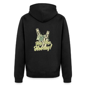 Craft Beer T-Shirt Hop, Hop, Hooray! - Unisex Premium Bio Zip Hoodie - Schwarz - Hinten - Nico (187cm)