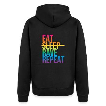 Rave - Eat sleep repeat3 - Unisex Premium Bio Zip Hoodie - Schwarz - Hinten - Nico (187cm)