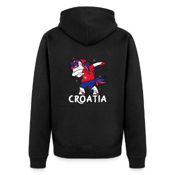 Unicorn Croatia Kroatien Einhorn Hravtska Geschenk - Unisex Premium Bio Zip Hoodie - Schwarz - Hinten - Nico (187cm)