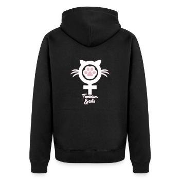 Feminism Cats - Unisex Premium Organic Zip Hoodie - black - Back - Nico (187cm)