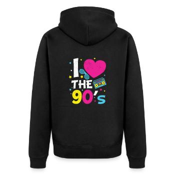 90er Jahre Neunziger Mottoparty Retro - Unisex Premium Bio Zip Hoodie - Schwarz - Hinten - Nico (187cm)