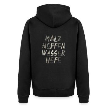 Malz Hopfen Wasser Hefe Bier trinken Schrift - Unisex Premium Bio Zip Hoodie - Schwarz - Hinten - Nico (187cm)