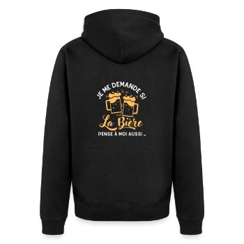 Je me demande si la bière pense à moi aussi 2 - Veste à capuche bio Premium Unisexe - noir - Dos - Nico (187cm)
