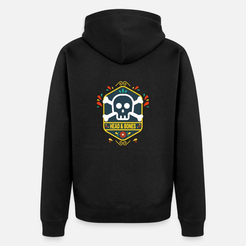 Head and bones flower - Unisex Premium Bio Zip Hoodie - Schwarz