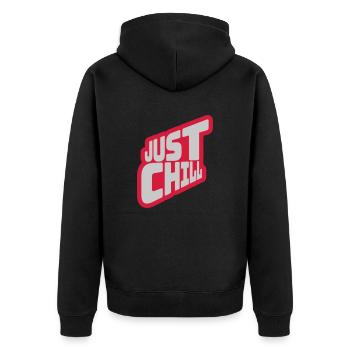 Just Chill Text Logo - Unisex Premium Bio Zip Hoodie - Schwarz - Hinten - Nico (187cm)
