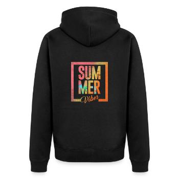 Sommer Vibes Sommer Palme - Unisex Premium Bio Zip Hoodie - Schwarz - Hinten - Nico (187cm)