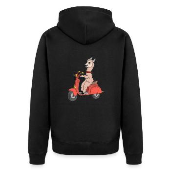 Lama Rides Scooter Funny Alpaca Scooter - Unisex Premium Organic Zip Hoodie - black - Back - Nico (187cm)