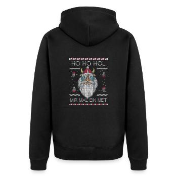 HO HO HOL MIR MAL EIN MET Ugly Christmas Wikinger - Unisex Premium Bio Zip Hoodie - Schwarz - Hinten - Nico (187cm)