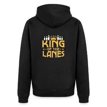 King Of The Lanes Team Player StrikeBowling - Unisex Premium Bio Zip Hoodie - Schwarz - Hinten - Nico (187cm)