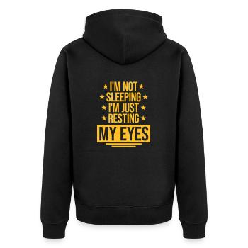 im not sleeping Zitat - Unisex Premium Bio Zip Hoodie - Schwarz - Hinten - Nico (187cm)