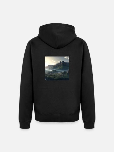 Wunderschöne Berglandschaft im Nebel - Unisex Premium Bio Zip Hoodie - Schwarz