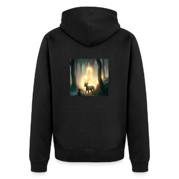 Mädchen im magischen Wald, umgeben von Tieren - Unisex Premium Bio Zip Hoodie - Schwarz - Hinten - Nico (187cm)