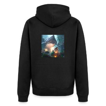 Kreatur im magischen Wald - Unisex Premium Bio Zip Hoodie - Schwarz - Hinten - Nico (187cm)