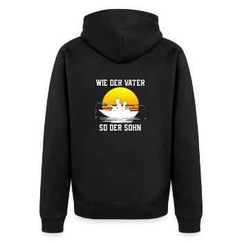 Wie der Vater so der Sohn Fischer Spruch - Unisex Premium Bio Zip Hoodie - Schwarz - Hinten - Nico (187cm)