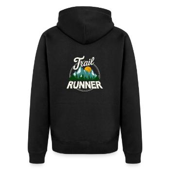 Trail Runner Running Jogging Jogger I Gift - Unisex Premium Organic Zip Hoodie - black - Back - Nico (187cm)