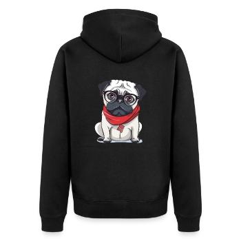 Mops - Unisex Premium Bio Zip Hoodie - Schwarz - Hinten - Nico (187cm)