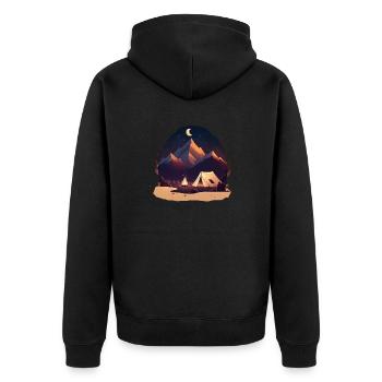 Camping in the moonlight and in the mountains - Unisex Premium Organic Zip Hoodie - black - Back - Nico (187cm)