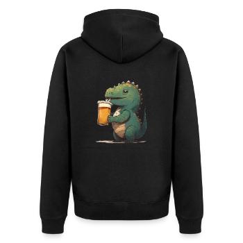 Lustiger Dinosaurier trinkt ein Glas Bier - Unisex Premium Bio Zip Hoodie - Schwarz - Hinten - Nico (187cm)