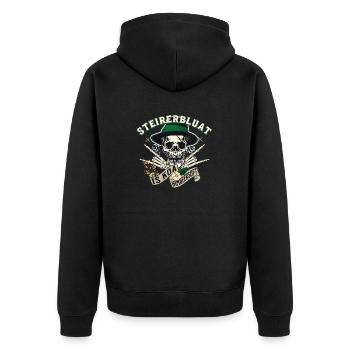 Steirerbluat Is Koa Himbeersoft Trachten Slogan - Unisex Premium Bio Zip Hoodie - Schwarz - Hinten - Nico (187cm)