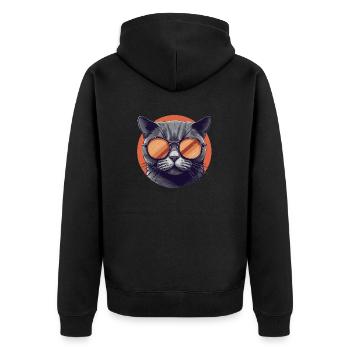 Katze Mietz Stubentiger Sonnenbrille - Unisex Premium Bio Zip Hoodie - Schwarz - Hinten - Nico (187cm)