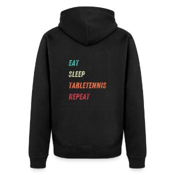 Witzige Tischtennissprüche - Unisex Premium Bio Zip Hoodie - Schwarz - Hinten - Nico (187cm)