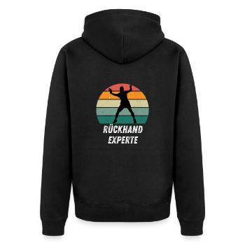 Rückhandexperte - Unisex Premium Bio Zip Hoodie - Schwarz - Hinten - Nico (187cm)