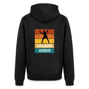 Rückhandexperte - Unisex Premium Bio Zip Hoodie - Schwarz - Hinten - Nico (187cm)