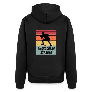 Rückschlagexperte - Unisex Premium Bio Zip Hoodie - Schwarz - Hinten - Nico (187cm)