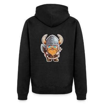 Eriks Expeditionen: Cartoon-Wikinger Erik - Unisex Premium Bio Zip Hoodie - Schwarz - Hinten - Nico (187cm)