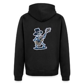 Cooles Skelett mit Gitarre Lustig - Unisex Premium Bio Zip Hoodie - Schwarz - Hinten - Nico (187cm)