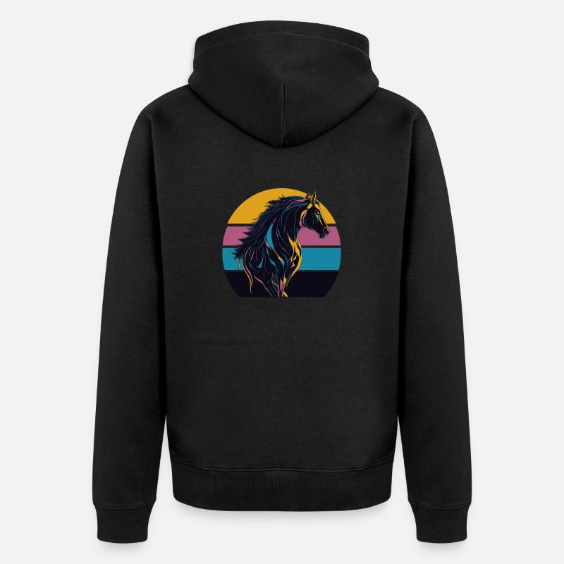 Cheval étalon Coucher de soleil - Veste à capuche bio Premium Unisexe - noir