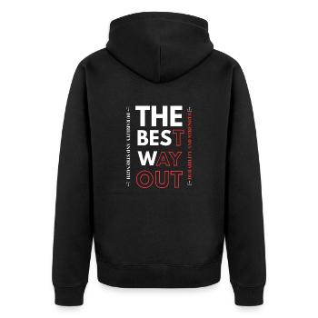 The best way out durability and strength - Unisex Premium Organic Zip Hoodie - black - Back - Nico (187cm)