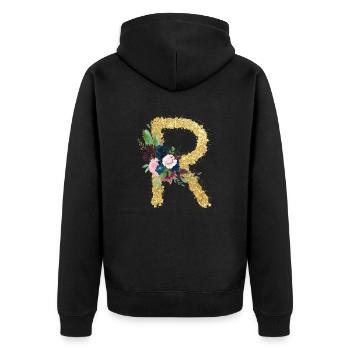 Buchstabe r gold floral - Unisex Premium Bio Zip Hoodie - Schwarz - Hinten - Nico (187cm)