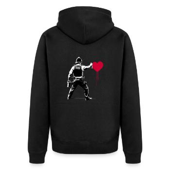 I ♥️ Police StreetArt Banksy style - Unisex Premium Bio Zip Hoodie - Schwarz - Hinten - Nico (187cm)