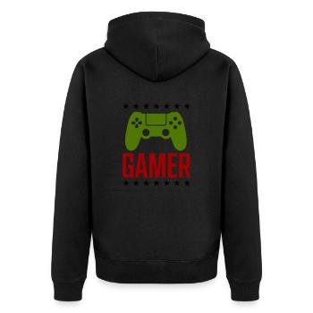 gamer spiel controller - Unisex Premium Bio Zip Hoodie - Schwarz - Hinten - Nico (187cm)