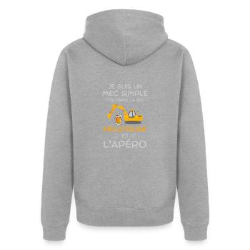 Mec simple j aime pelleteuse et Apéro 2 - Veste à capuche bio Premium Unisexe - gris chiné - Dos - Nico (187cm)