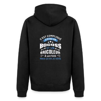C est compliqué d être Bogoss et bricoleur je gère - Veste à capuche bio Premium Unisexe - noir - Dos - Nico (187cm)