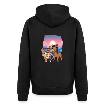 Grimmig Katze Wilder Westen Katzen Reiter Reiterin - Unisex Premium Bio Zip Hoodie - Schwarz - Hinten - Nico (187cm)