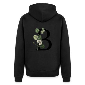 Letter B Green Botanical - Unisex Premium Organic Zip Hoodie - black - Back - Nico (187cm)