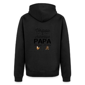 Papa moitié poule moitié ours - Veste à capuche bio Premium Unisexe - noir - Dos - Nico (187cm)