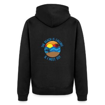 THE BEACH IS CALLING AND I MUST GO - Unisex Premium Organic Zip Hoodie - black - Back - Nico (187cm)