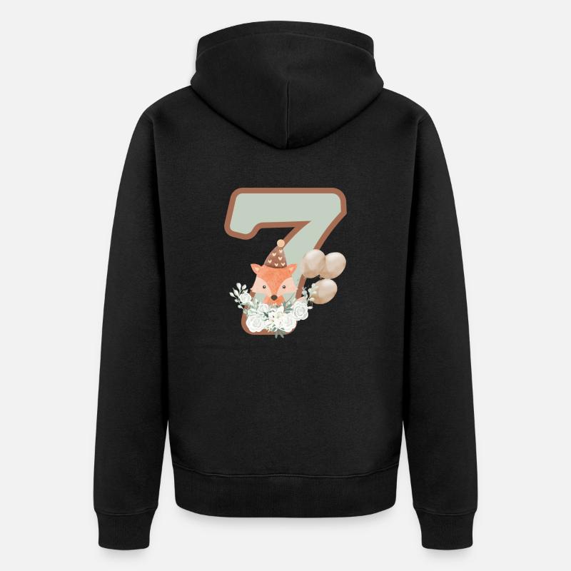 7e anniversaire renard fleurs - Veste à capuche bio Premium Unisexe - noir