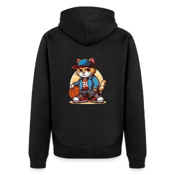 Forced Cat: Spiele Basketball - Unisex Premium Bio Zip Hoodie - Schwarz - Hinten - Nico (187cm)