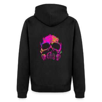 Regenbogen Pink Camo Gasmaske - Unisex Premium Bio Zip Hoodie - Schwarz - Hinten - Nico (187cm)