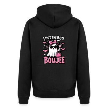 Fantôme stylé : j’ai mis le boo à Boujee - Trendy ha - Veste à capuche bio Premium Unisexe - noir - Dos - Nico (187cm)