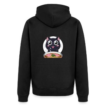 Cat Ramen Noodle Japanese Anime Manga Ramen Kawaii - Unisex Premium Bio Zip Hoodie - Schwarz - Hinten - Nico (187cm)