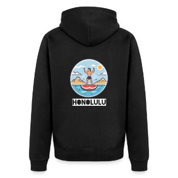 Honolulu Hawaii USA - Unisex Premium Bio Zip Hoodie - Schwarz - Hinten - Nico (187cm)