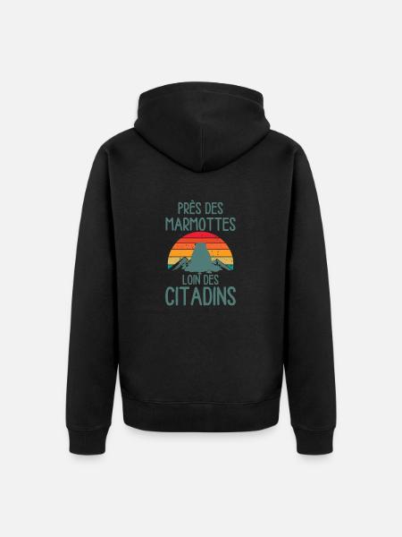 Près des marmottes loin des citadins - Veste à capuche bio Premium Unisexe - noir